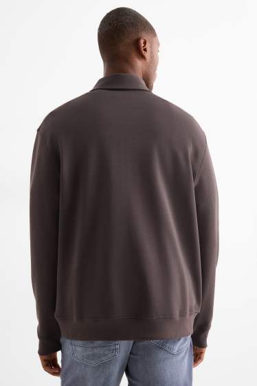 Heren - Poloshirt met lange mouwen - relaxed fit - donkerbruin