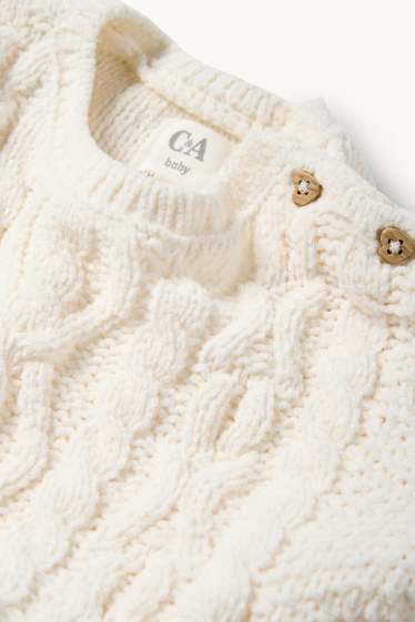 Bebeluși - fete - Pulover bebeluși - broderie englezească - cu torsade - crem