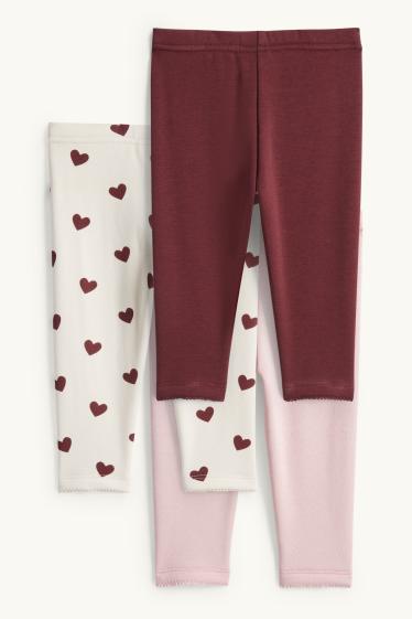 Bébés filles - Lot de 3 - cœur - leggings chauds pour bébé - doublure en peluche - rose