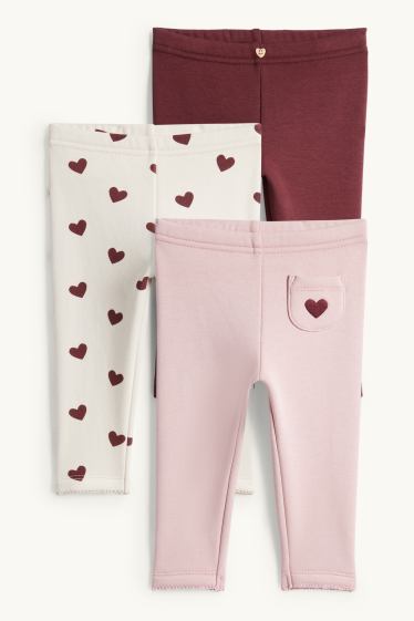 Bébés filles - Lot de 3 - cœur - leggings chauds pour bébé - doublure en peluche - rose