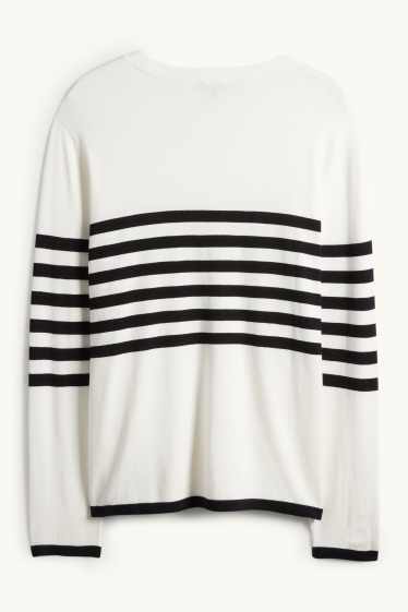 Damen - Pullover - gestreift - weiss / schwarz