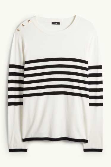 Damen - Pullover - gestreift - weiss / schwarz