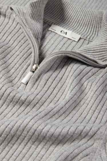 Kinder Mädchen - Strickkleid - gerippt - hellgrau-melange