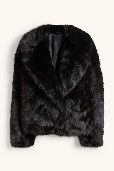 Femmes - Veste en imitation fourrure - noir