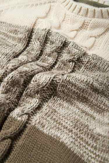 Baby Boys - Baby jumper - striped - cable knit pattern - green / beige