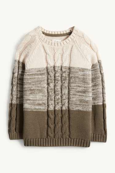 Baby Boys - Baby jumper - striped - cable knit pattern - green / beige