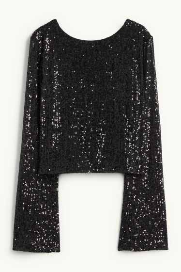 Dona - Samarreta crop de lluentons de mànigues llargues - slim fit - negre