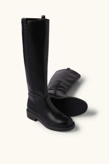 Damen - Stiefel - Lederimitat - schwarz