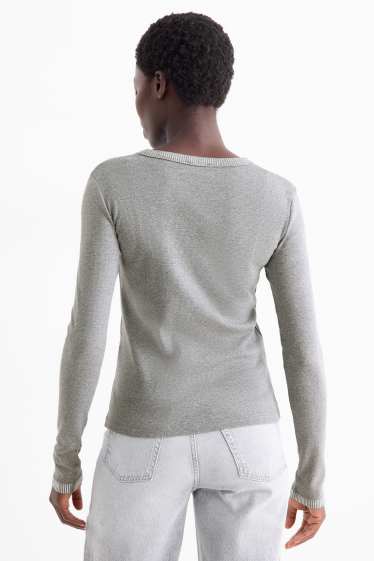 Dámské - Tričko s dlouhým rukávem - slim fit - žebrované - šedá