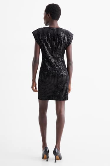 Dames - Pailletten - bodycon jurk - zwart