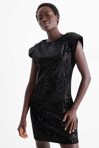 Dames - Pailletten - bodycon jurk - zwart