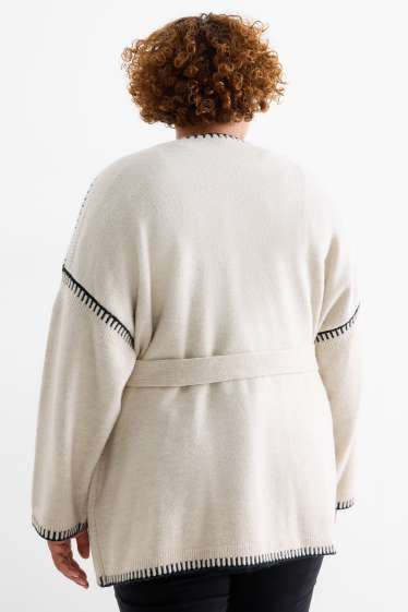 Femei - Cardigan tricotat lung - bej deschis