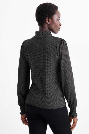 Donna - Maglione - a coste - brillante - nero