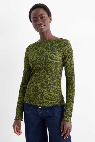 Dámské - Tričko s dlouhým rukávem - regular fit - se vzorem - zelená
