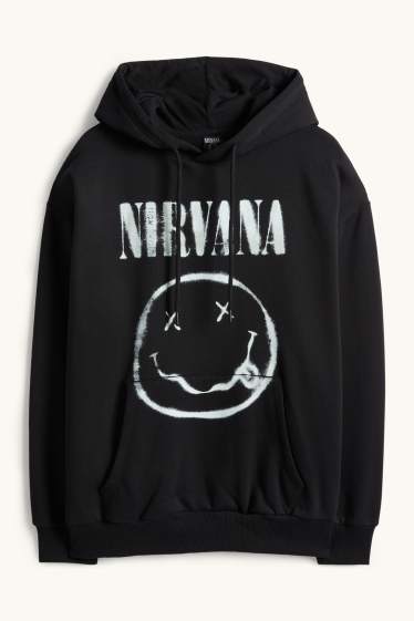 Uomo - Felpa con cappuccio oversize - Nirvana - nero