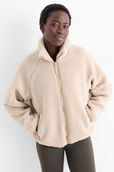 Women - Technical teddy fur jacket - lined - light beige