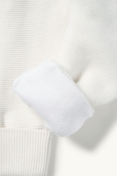 Unisex - Knitted baby leggings - plush-lined - ribbed - white