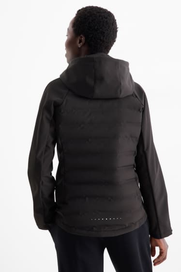 Femmes - Veste de sport chaude à capuche - finition déperlante - noir