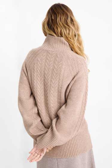 Women - Jumper with cashmere - wool blend - cable knit pattern - beige