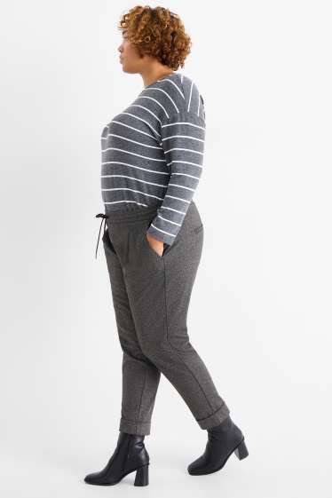 Femmes - Pantalon en jersey - mid waist - tapered fit - texturée - gris foncé