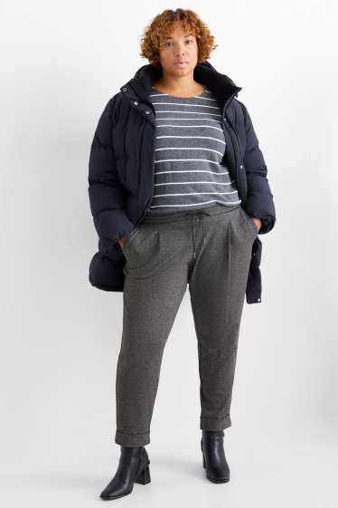 Femmes - Pantalon en jersey - mid waist - tapered fit - texturée - gris foncé
