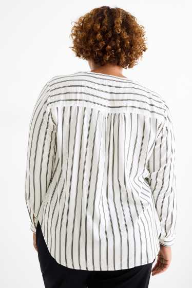 Femei - Bluză cu decolteu în V - cu dungi - alb / negru