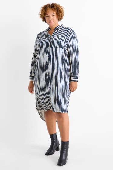 Dames - Blousejurk van viscose - gestreept - blauw / beige