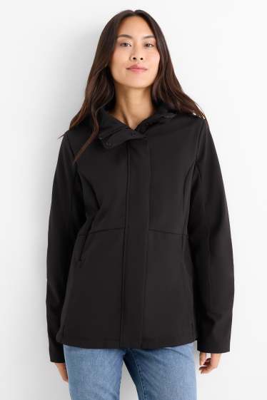 Donna - Giacca soft shell con cappuccio - idrorepellente - 4 Way Stretch - nero