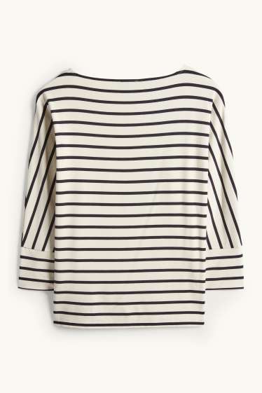 Femei - Tricou cu mânecă lungă - regular fit - cu dungi - negru / nej