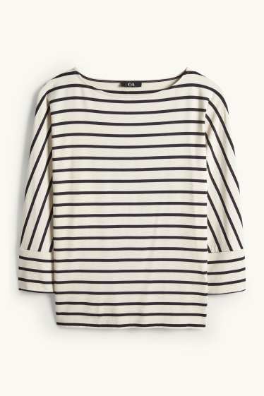 Femei - Tricou cu mânecă lungă - regular fit - cu dungi - negru / nej