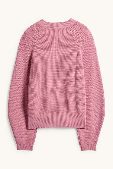 Women - Jumper - ribbed - dark rose