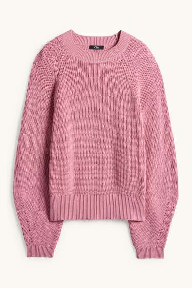 Women - Jumper - ribbed - dark rose