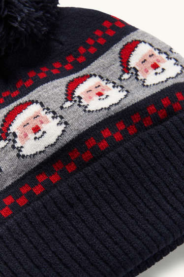 Kinderen: jongens - Kerstman - kerstmuts met pompon - donkerblauw