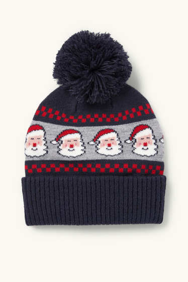 Kinderen: jongens - Kerstman - kerstmuts met pompon - donkerblauw