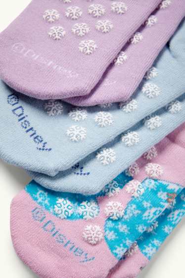 Enfants filles - Lot de 3 paires - La Reine des Neiges - chaussettes antidérapantes - rose pâle / bleu clair