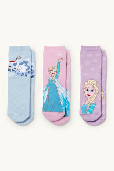 Enfants filles - Lot de 3 paires - La Reine des Neiges - chaussettes antidérapantes - rose pâle / bleu clair