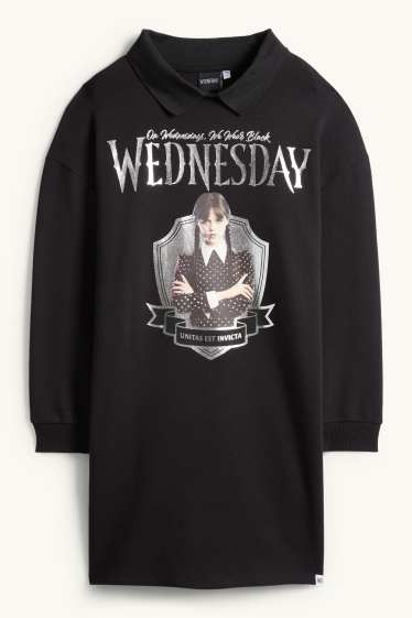 Enfants filles - Mercredi - robe en molleton - effet brillant - noir