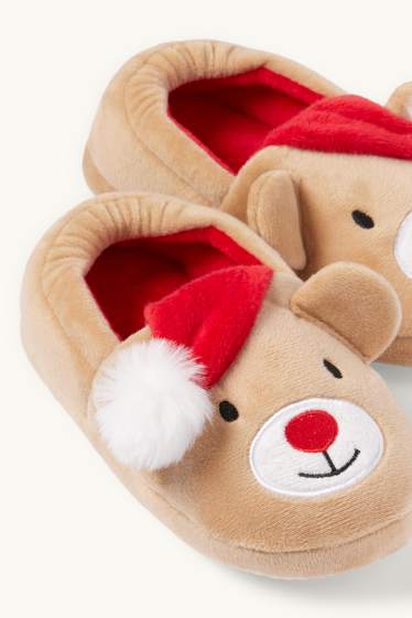 Kinderen: meisjes - Rendier - kerstpantoffels - beige