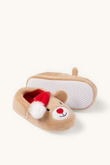 Kinderen: meisjes - Rendier - kerstpantoffels - beige