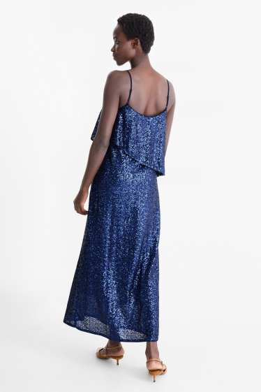 Damen - Pailletten-Kleid - Straight Fit - dunkelblau