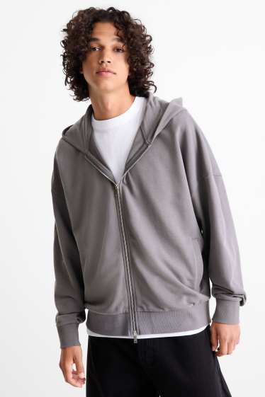 Hommes - Sweat zippé à capuche - gris