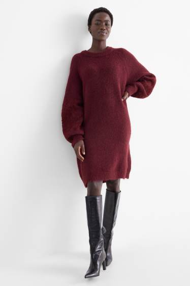 Dames - Gebreide jurk - straight fit - donkerrood