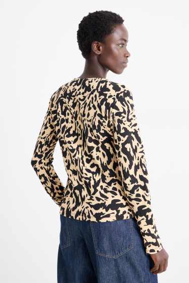 Dámské - Tričko s dlouhým rukávem - regular fit - se vzorem - černá/béžová