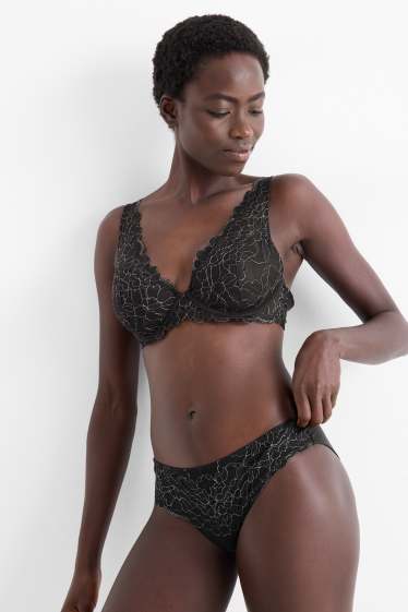 Dames - BH met beugels - PLUNGE - voorgevormd - zwart