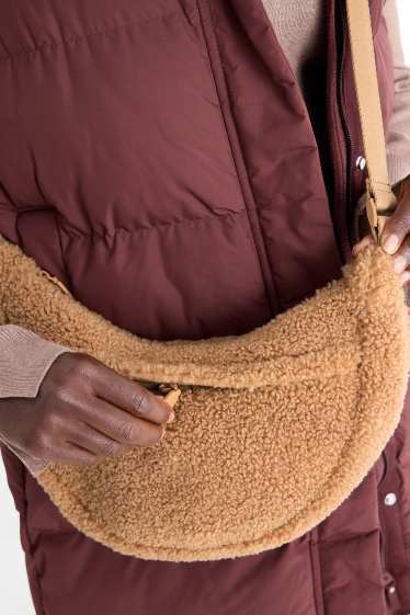 Mujer - Bolso bandolera de peluche - marrón claro