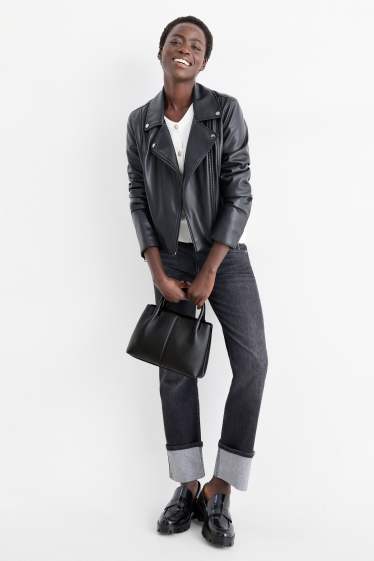 Damen - Kleiner Shopper mit abnehmbarem Taschengurt - Lederimitat - schwarz