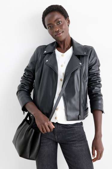 Damen - Kleiner Shopper mit abnehmbarem Taschengurt - Lederimitat - schwarz