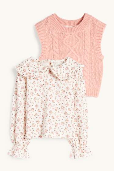 Enfants filles - Ensemble - haut à manches longues et pull sans manches - 2 pièces - rose