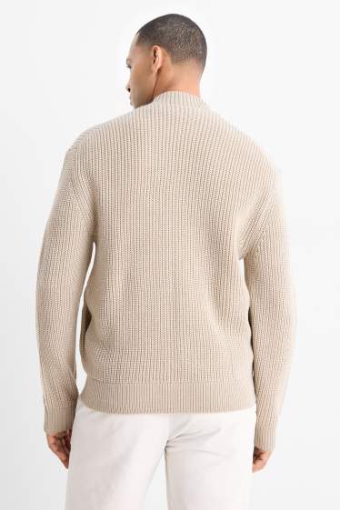 Herren - Strickjacke - gerippt - beige