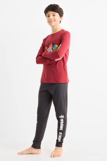 Kinder Buben - Brawl Stars - Pyjama - 2 teilig - rot / grau